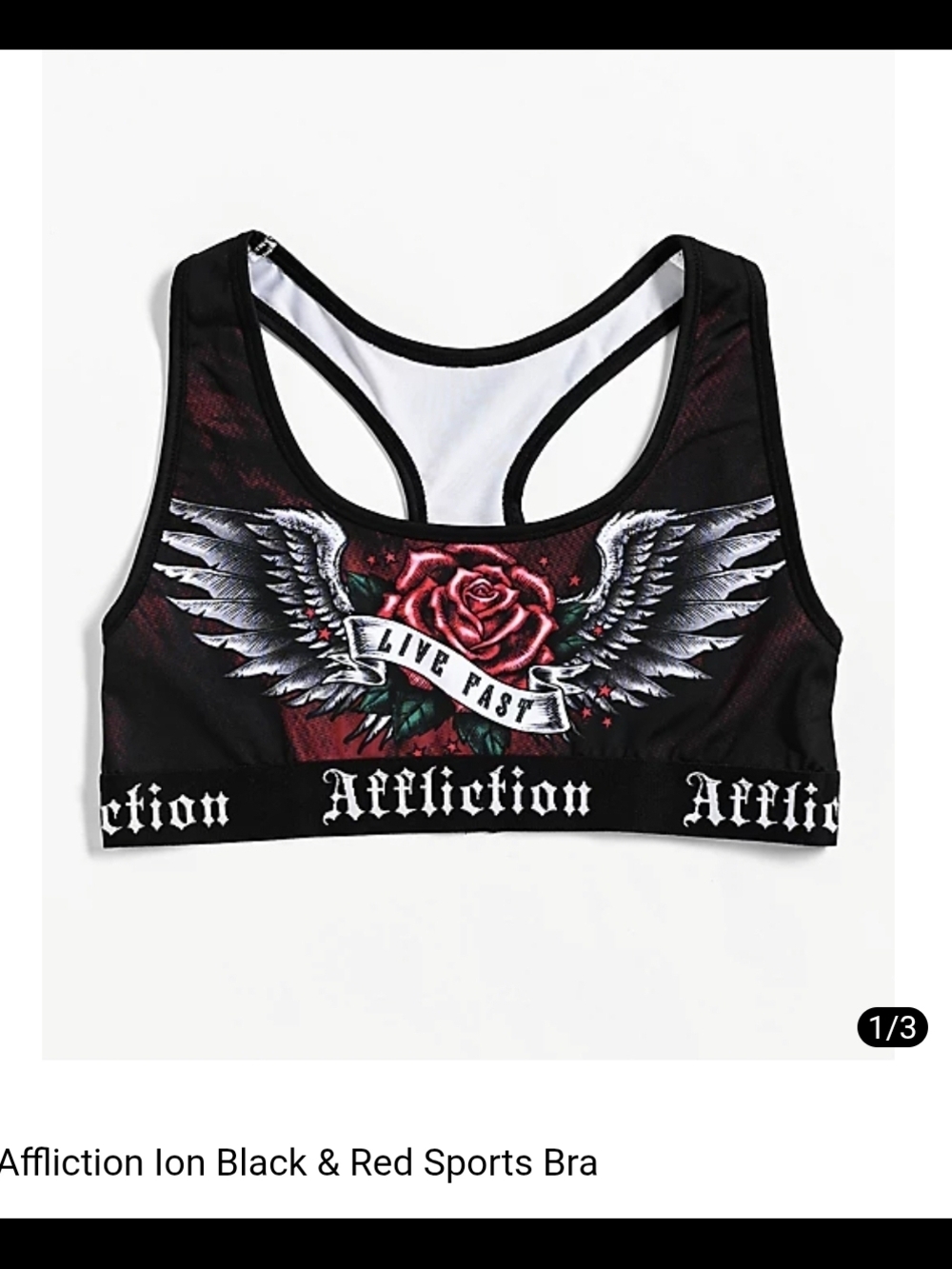 Affliction Black & Red 'Live Fast' Winged Rose Sports Bra